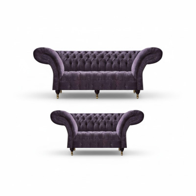 Edle Chesterfield Lila Wohnzimmer Sofas Polster Sitzmöbel Holzgestell