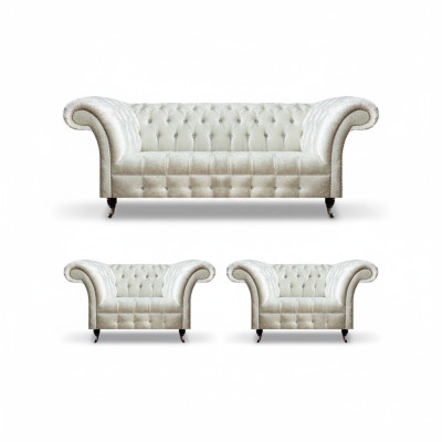 Weiße Chesterfield Sitzgarnitur 2x Designer Sessel Komplette Sitzmöbel