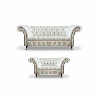Komplette Weiße Chesterfield Sofagarnitur Moderner 3-Sitzer Luxus 2-er