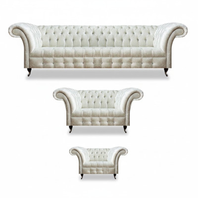 Weiße Chesterfield Textilgarnitur Designer Sitzmöbel Polster Garnitur
