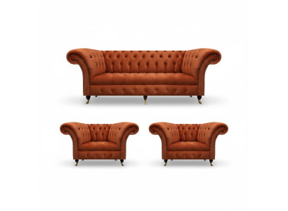 Wohnzimmer Braune Chesterfield Garnitur 2x Polstersessel 3-Sitzer 3tlg