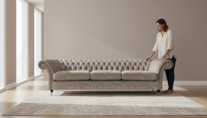 Hellgraue Chesterfield Sitzcouch Polstermöbel Designer Dreisitzer Sofa