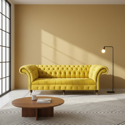 Edle Chesterfield Sitzmöbel Designer Wohnzimmer Polster Textilcouchen