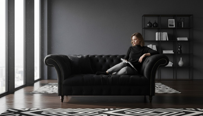 Komplett Schwarze Chesterfield Couch Designer Textilsofas Polstercouch