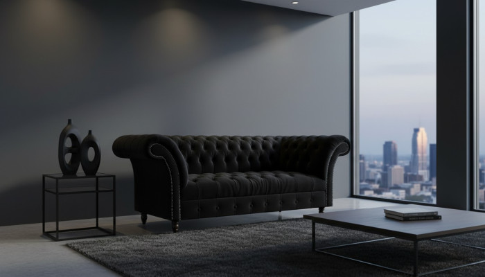 Komplett Schwarze Chesterfield Couch Designer Textilsofas Polstercouch
