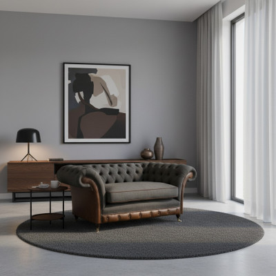 Braun-Grauer Chesterfield Einsitzer Wohnzimmer Sitzsessel Textil Möbel