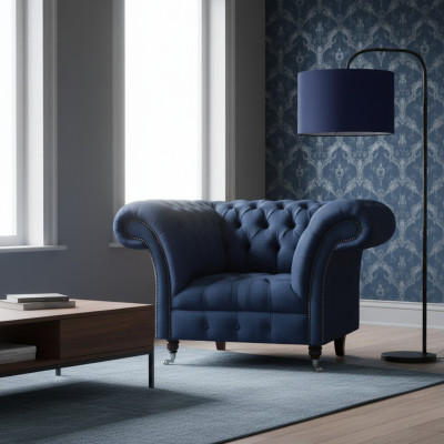 Blauer Chesterfield Lehnsessel Wohnzimmer 1-Sitzer Edle Luxus Sitzmöbel