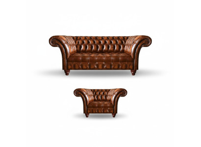 Luxuriöse Chesterfield Wohnzimmer Sitzgarnitur Ledersessel 3-Sitzer 2tlg
