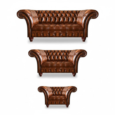 Hochwertige Chesterfield Garnitur Couchgarnitur 2x Sofas Polster Sessel