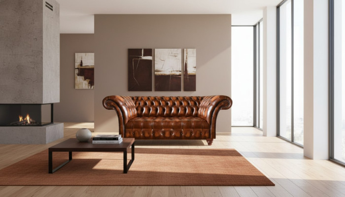 Edle Chesterfield Couchen Braune Wohnzimmer Leder Sitzcouch Textilsofa