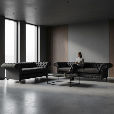 Schicke Chesterfield Couchgarnitur Moderner 3-Sitzer Polster Zweisitzer