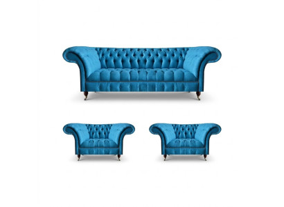 Wohnzimmer Chesterfield Sitzgarnitur Edler Dreisitzer 2x Polstersessel