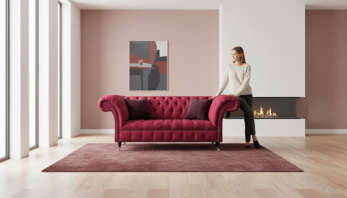 Luxus Rosa Wohnzimmersofa Dreisitzer Sofa Couch Textil Polstermöbel