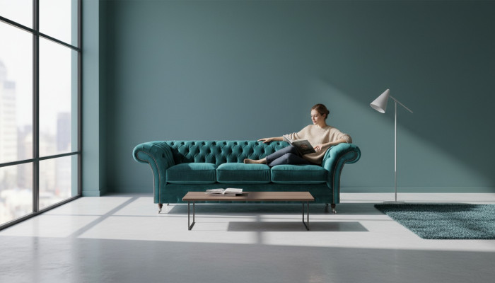 Wohnzimmer Grün Dreisitzer Sofa Couch Textil Möbel Polstersitz Möbel