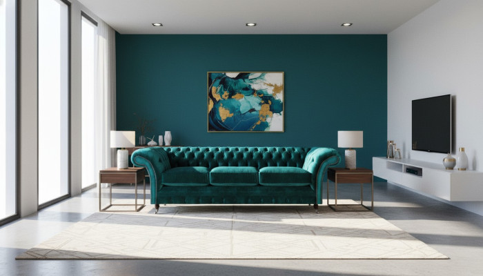 Wohnzimmer Grün Dreisitzer Sofa Couch Textil Möbel Polstersitz Möbel