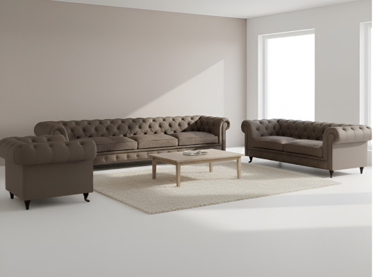 Moderne Graue Chesterfield Garnitur Polstermöbel Textil Couchen 3tlg