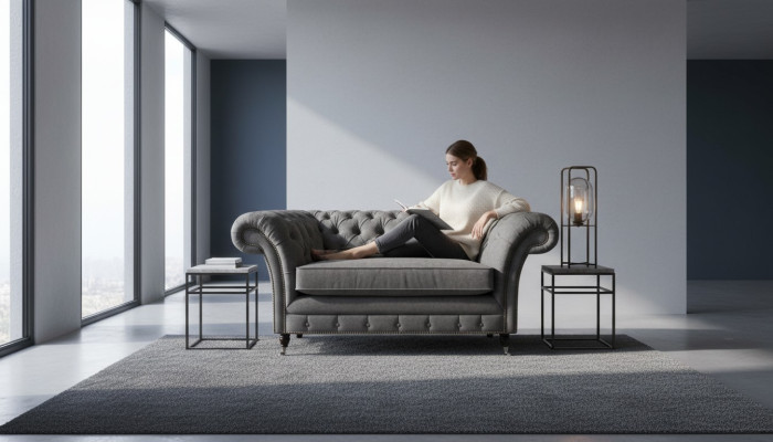 Luxuriöser Grauer Chesterfield Sessel Polstersessel Designer Sitzmöbel