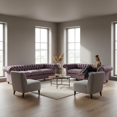 Modernes Chesterfield Polster Set Edler Dreisitzer Textil 2-Sitzer 2tlg