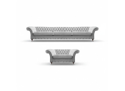 Weißer Chesterfield Dreisitzer Luxuriöser Wohnzimmer Polstersessel 2tlg