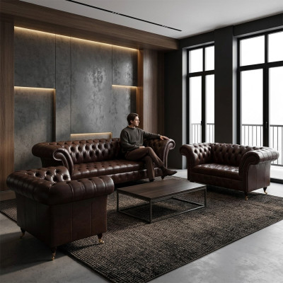 Braune Chesterfield Ledercouchen Designer Dreisitzer Viersitzer Sessel