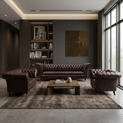 Braune Chesterfield Ledercouchen Designer Dreisitzer Viersitzer Sessel