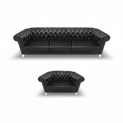 Moderne Schwarze Chesterfield Polstermöbel Exklusives Ledersofa Sessel