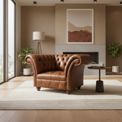 Brauner Chesterfield Einsitzer Wohnzimmer Ledersessel Polster 1-Sitzer