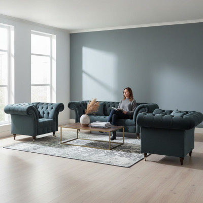 Stilvolle Chesterfield Couchgarnitur Designer Polstersofas 2x Sessel