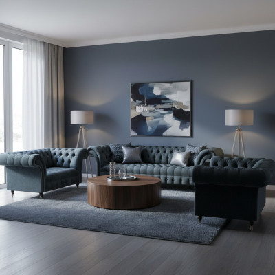 Chesterfield Graue Couchgarnitur Designer Polstersofas Edler Einsitzer