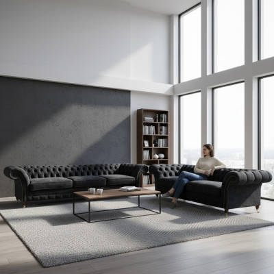 Schwarze Chesterfield Polstercouchen Designer Wohnzimmer Textil Sofas