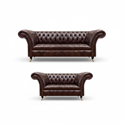 Schicke Braune Chesterfield Ledergarnitur Edle Sofas 3-Sitzer 2-Sitzer