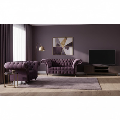 Lila Chesterfield Polstermöbel Designer Wohnzimmer Sofagarnitur 2tlg