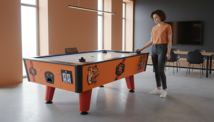 Moderná oranžová plastová a kovová stôl na vzdušný hokej