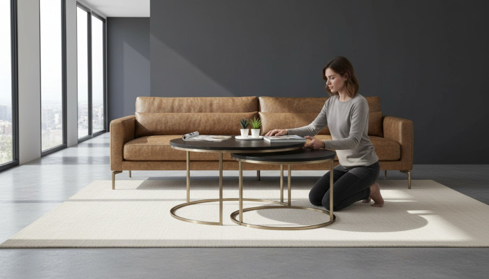  Couchtische 2-teilig oben und unten Messing-Metallbeine hochwertiges Wohnzimmer