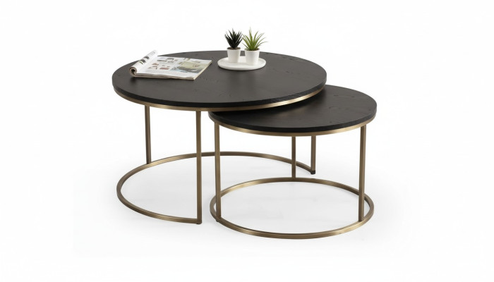  Couchtische 2-teilig oben und unten Messing-Metallbeine hochwertiges Wohnzimmer