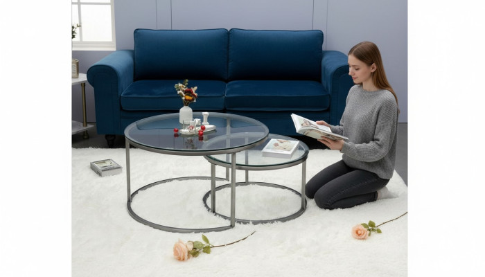  Couchtische 2 Teile Glas Tischplatte Metall goldfarbene Wohnzimmermöbel