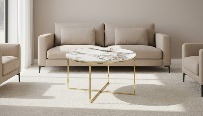  Couchtisch modern Wohnzimmermöbel minimalistische Metalltischplatte Beige Neu