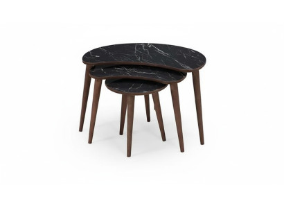  Couchtische 3 x Set aus schwarzem Holz luxuriöses Wohnzimmertisch-Set