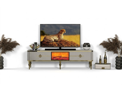  Wohnzimmer TV Lowboard hochwertige Materialien MDF Metall weiß + gold
