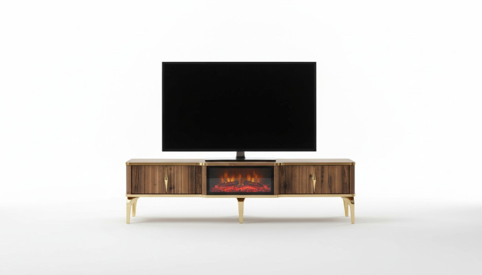  Luxuriöser Kaminsims TV-Tisch Wohnzimmer Lowboard Holz braun Sideboard