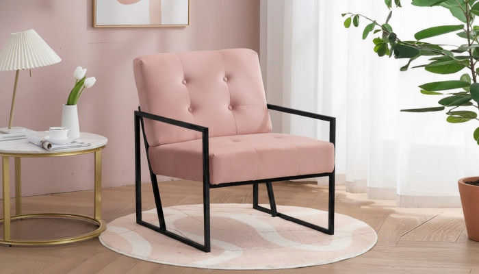  Bequemer Sessel 1-Sitzer Wohnzimmer Rosa Textilpolsterung Metallbeine