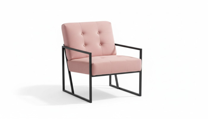  Bequemer Sessel 1-Sitzer Wohnzimmer Rosa Textilpolsterung Metallbeine