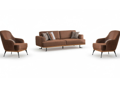 Modern Dreisitzer Sofa und Sessel Braun Polstermöbel Set für Wohnzimmer