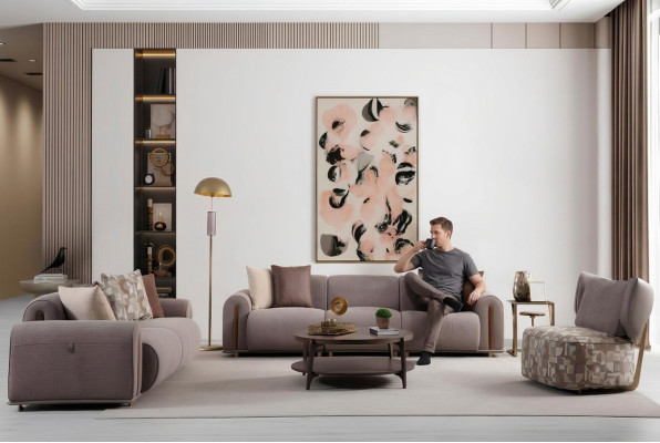 Graue Wohnzimmer Sitzgarnitur Moderner Viersitzer Edler 3-Sitzer Sessel