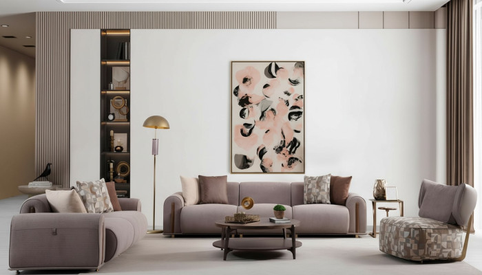 Graue Wohnzimmer Sitzgarnitur Moderner Viersitzer Edler 3-Sitzer Sessel