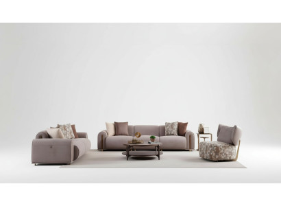 Graue Wohnzimmer Sitzgarnitur Moderner Viersitzer Edler 3-Sitzer Sessel