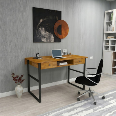 Brauner Holztisch 2x Schubladen Designer Büromöbel Luxus Schreibtisch
