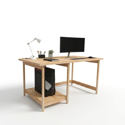 Robuster Schreibtisch Stilvoller Hellbrauner Computertisch Regalentisch