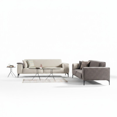 Weiß-Graue Polstersofas Designer Wohnzimmer Textil Couchen 2x 3-Sitzer