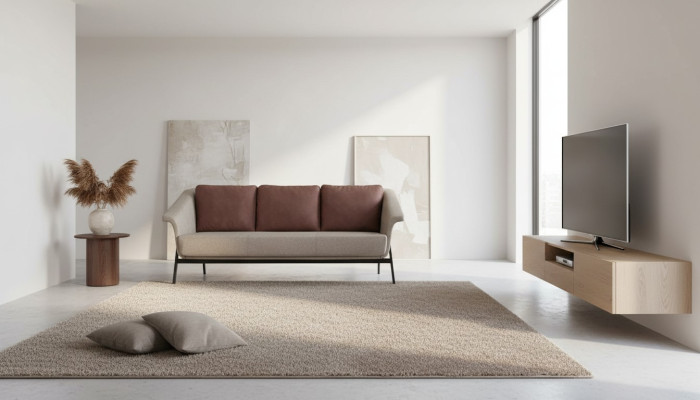 Graues Polstersofa Designer Textilcouch Wohnzimmer Dreisitzer Möbel